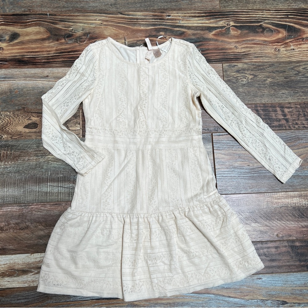 H&M Lace Cream Long Sleeve Bohemian Mini Dress Size 2